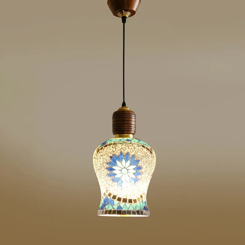 Mosaic Motif Pendant Wooden Ceiling Lamp media 6