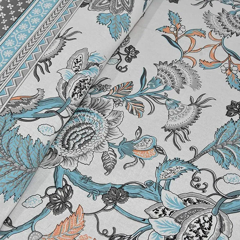 Sleepora Floral Cotton Bedsheet (Blue & White) - 240 TC media 6