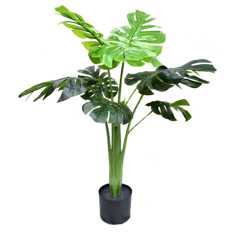 CalmVine Artificial Monstera Plant With Black Plastic Pot - 2.9 Feet media 4