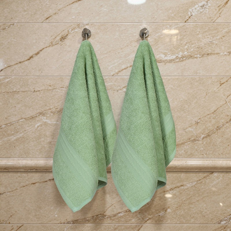 PlushAura Cotton Hand Towel (Olive) - Set Of Two media 3