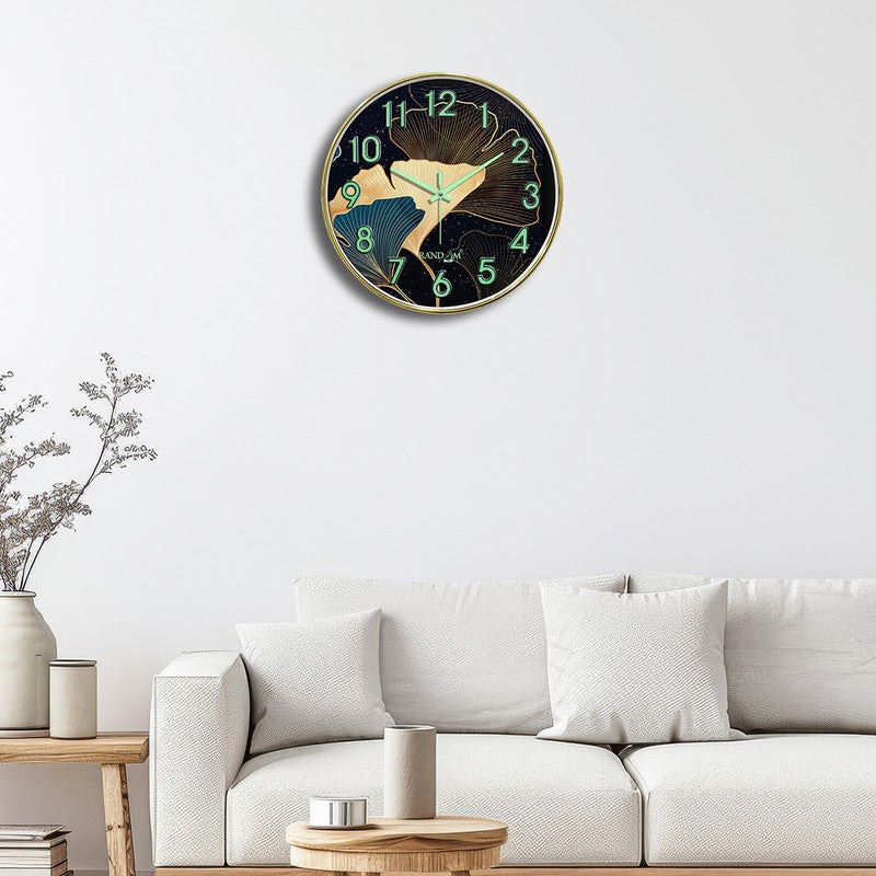 Florin Round Floral Plastic Wall Clock - Black & Gold