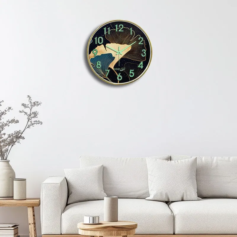 Florin Round Floral Plastic Wall Clock - Black & Gold media 1