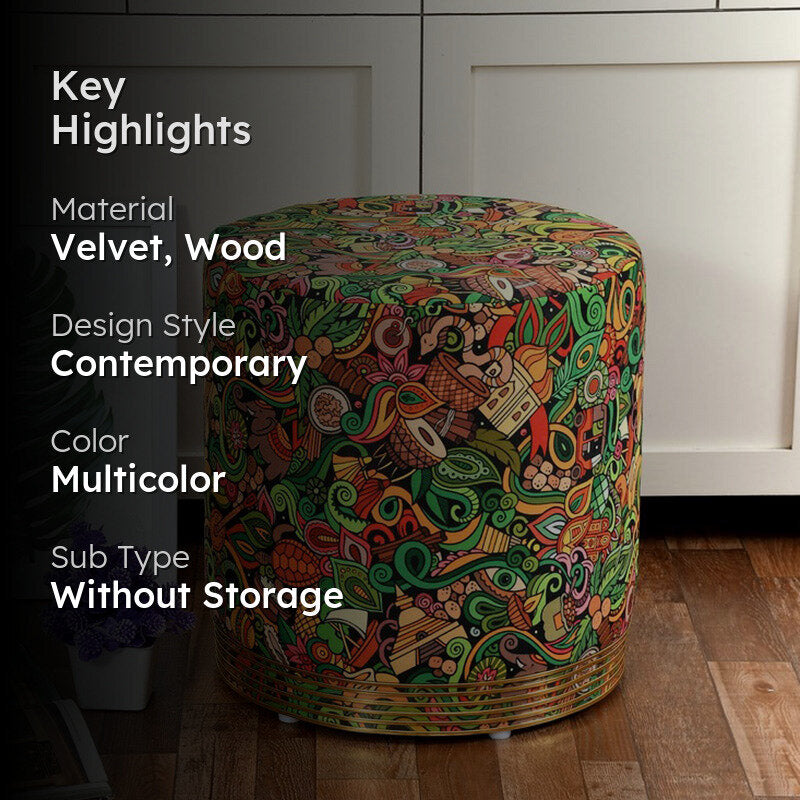 Bloomscape Abstract Velvet Pouffe - Multicolor media 2
