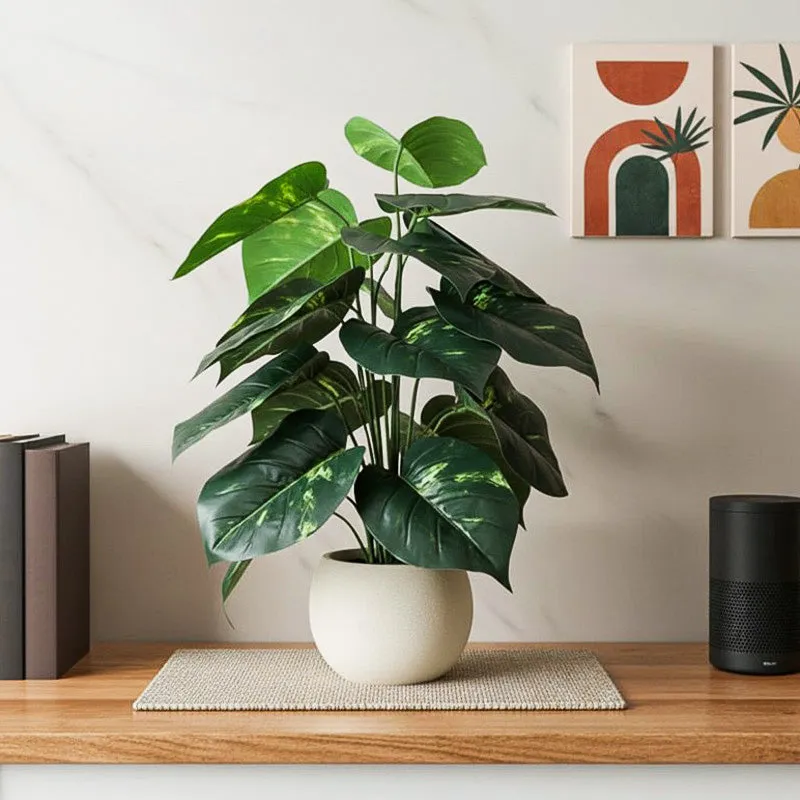 Leaf Line Artificial Plant With Black Plastic Pot - 2.5 Feet media 1