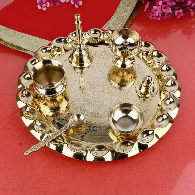 Kashmiri Kala Brass Pooja Thali media 4