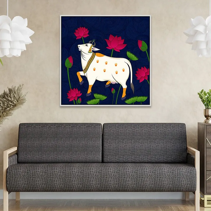 Petals & Hooves Canvas Wall Painting With Frame - White media 5