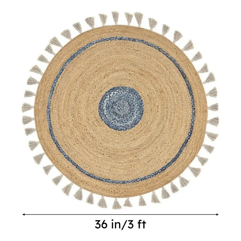 Rustic Halo Braided Jute Area Rug - Blue, Beige media 6