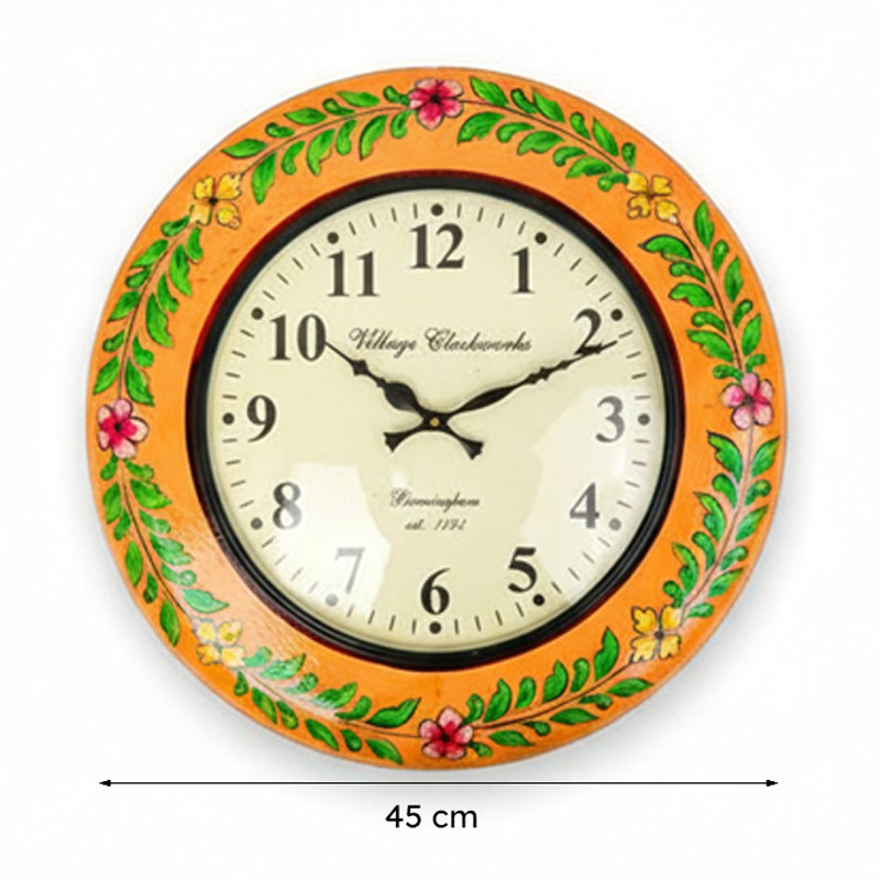 Golden Vines Hand-Painted Wood Wall Clock media 6