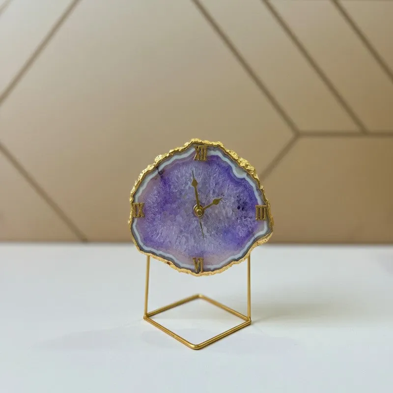 Silvi Handcrafted Agate Table Clock - Purple media 3