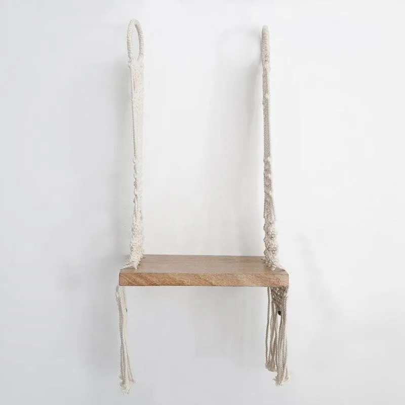 Boho Swing Macrame Hanging Wall Shelf media 3