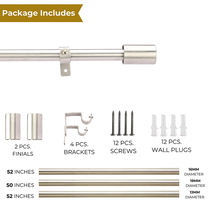 Sleekera Extendable 1" Single Curtain Rods With Round Finial & Brackets (Silver) media 5
