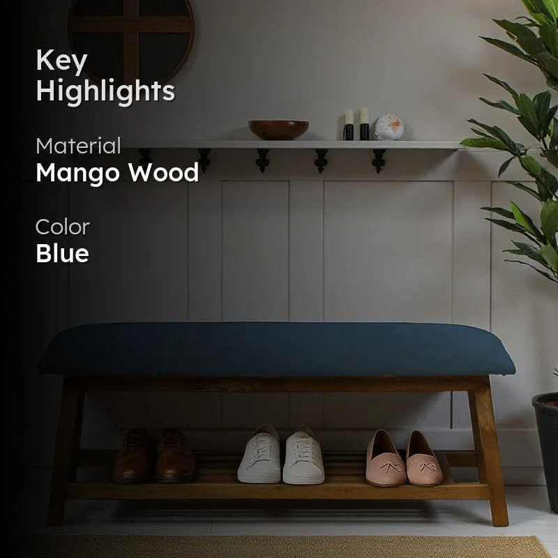 Grid Mango Wood Shoe Rack - Blue media 2
