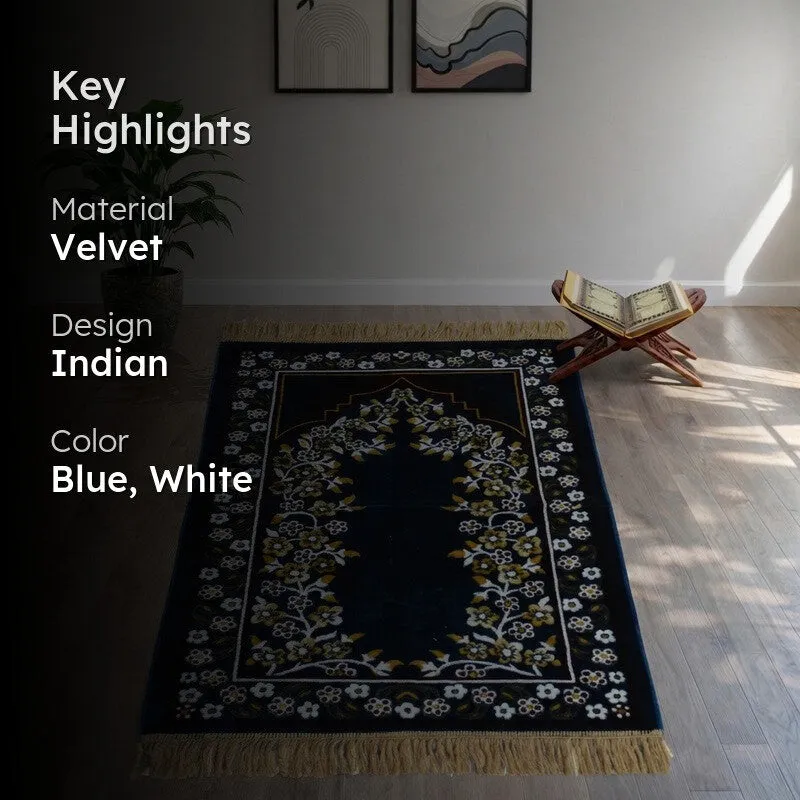 Noorzen Velvet Prayer Mat - Blue,White media 2