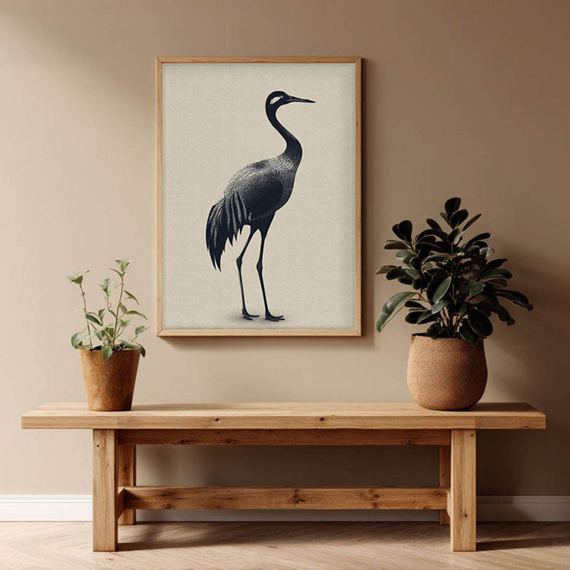 Graceful Crane Canvas Wall Painting With Brown Frame