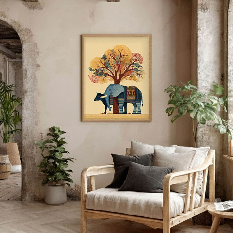 Gajraj Canvas Wall Painting With Brown Frame