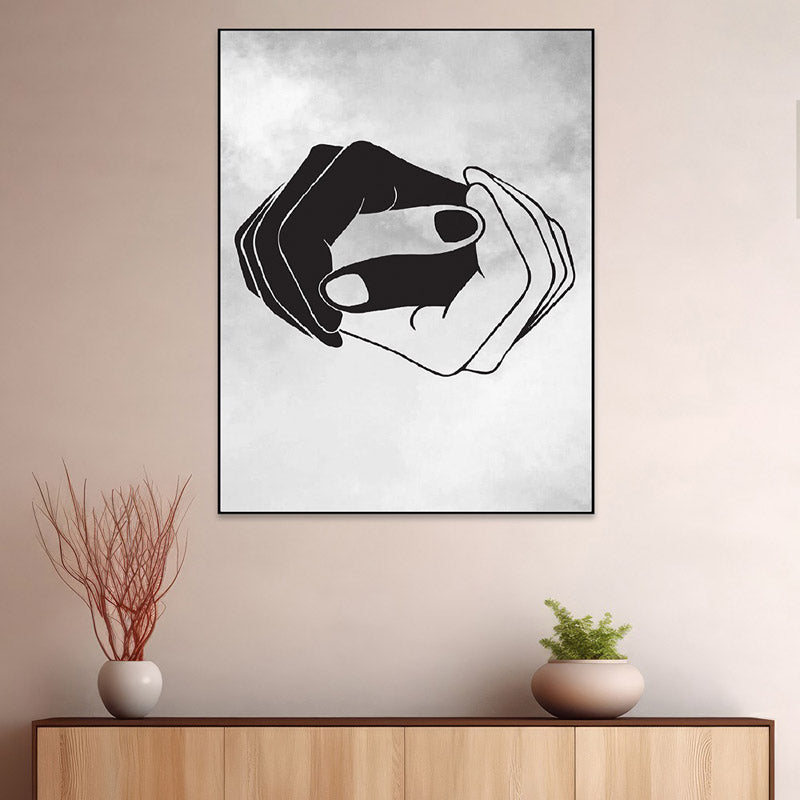 Monochrome Hands Wall Painting With Frame