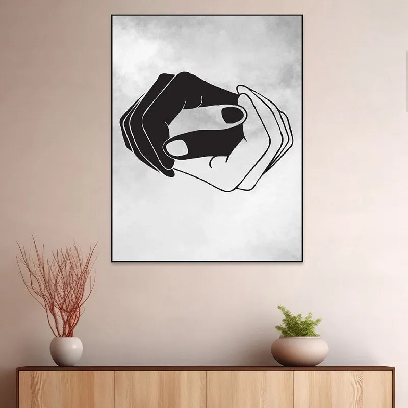 Monochrome Hands Wall Painting With Frame media 1