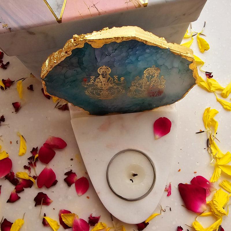 Sacred Ganesha Laxmi Tealight Candle Holder - Turquoise media 3