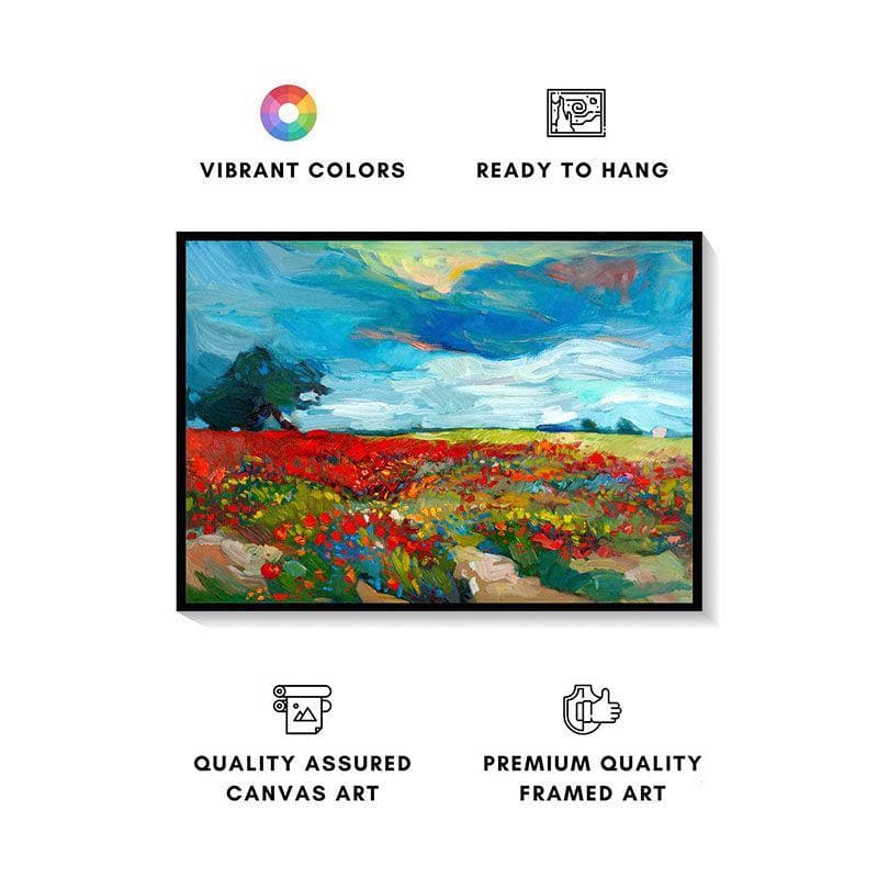 Flower fields Canvas Wall Painting - Black Frame media 4