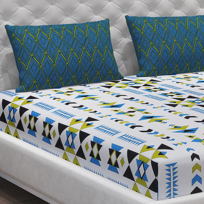 Monte Carlo Magique Angle Cotton Bedsheet (White,Blue) - 104 TC media 5