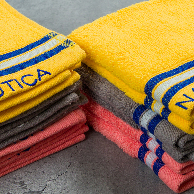 Nautica Dove Down Cotton Face Towel (Grey, Yellow & Coral) - Set Of Twelve media 5