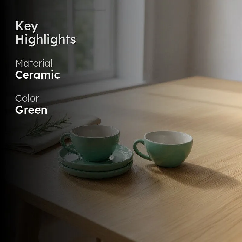 Ceramic Cup & Saucer (Sage Green/240 mL Each) - Set of Two media 2