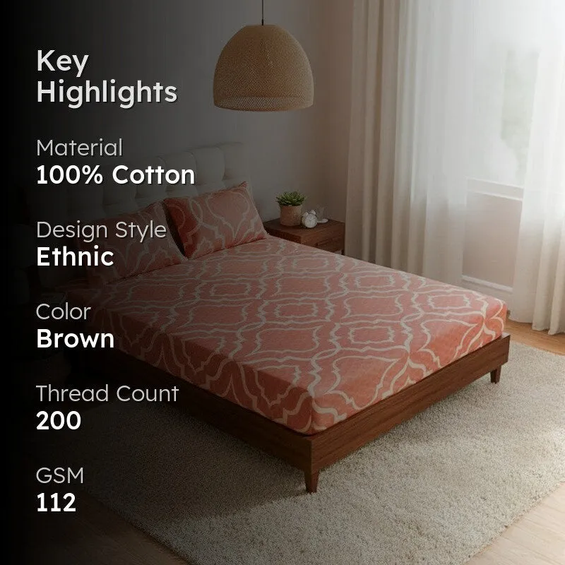 Medina Maze Ethnic Cotton Bedsheet (Brown) - 200 TC media 2