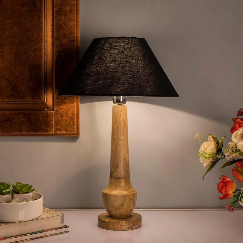 Classic Cubist Fabric Table Lamp With Conical Shade - Brown,Black media 1