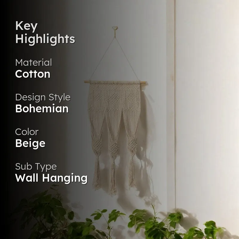 Woven Wild Three Pocket Macrame Cotton Wall Hanging media 2
