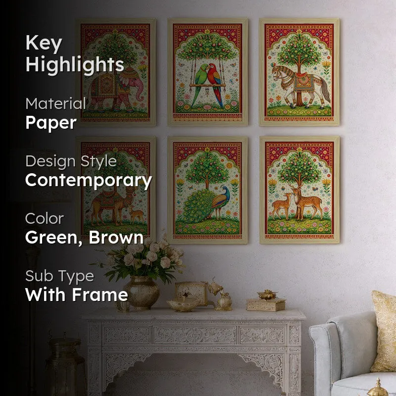 Verdant Verses Paper Wall Painting With Frame - Set Of Six media 2