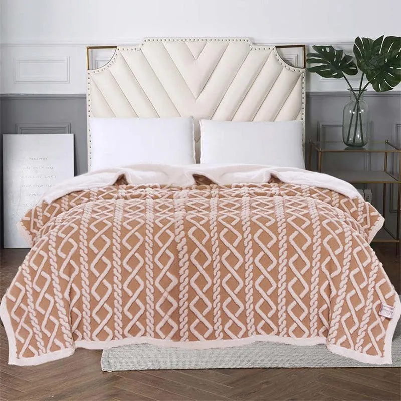 Oriella Geomatric Faux Fur Blanket (Brown) - 210 GSM media 1