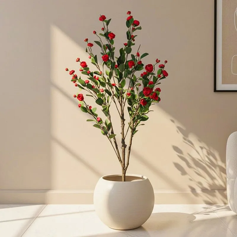 Camella Artificial Camellia Plant With Black Plastic Pot - 4 Feet media 1