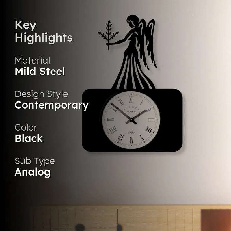 Lady Justice Steel Analog Wall Clock - Black media 2