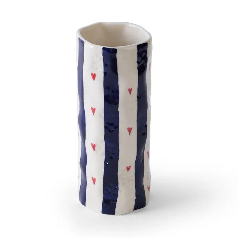 Monoline Stripe Tall Ceramic Vase - Blue media 3