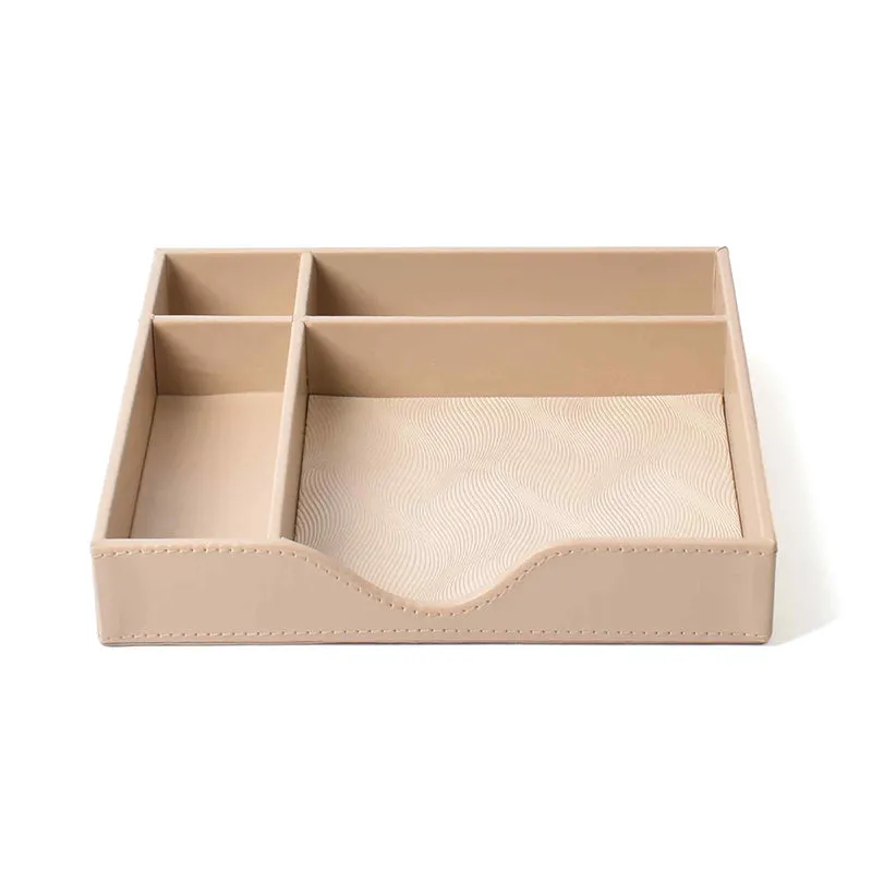 Veltrix Cube Faux Leather Desk Organiser - Beige media 3