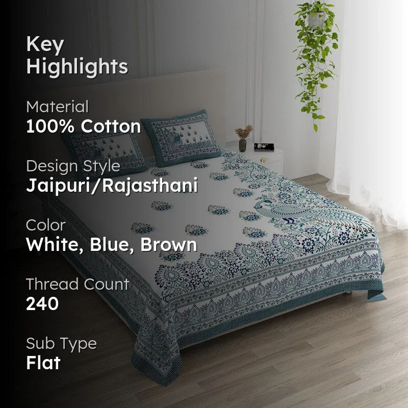 Nestor Cotton Bedsheet (White,Blue,Brown) - 240 TC media 2