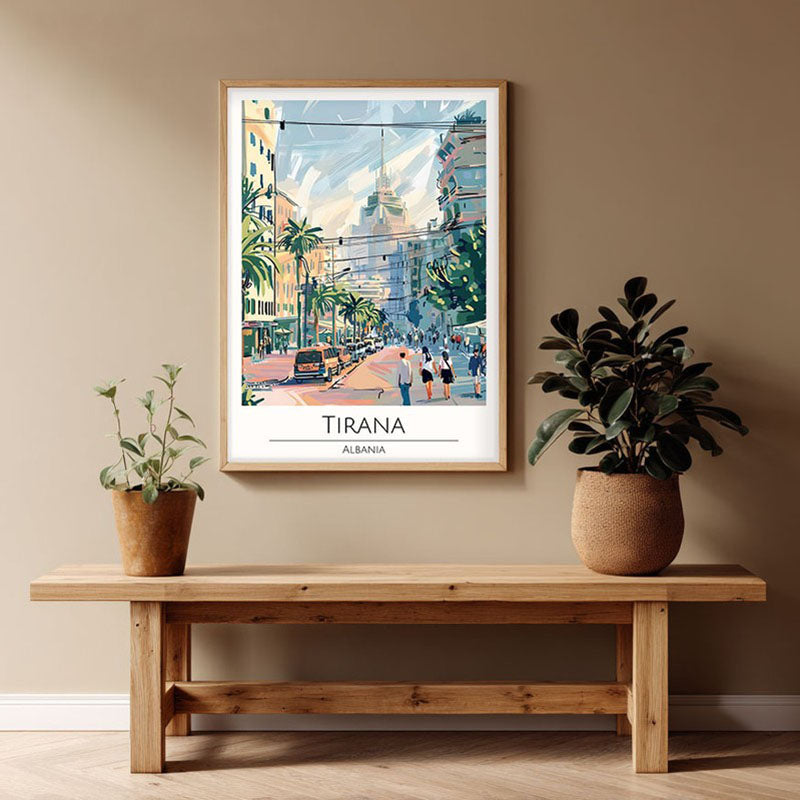 Vintage Tirana Framed Canvas Archival Canvas Wall Painting - Natural Brown Frame