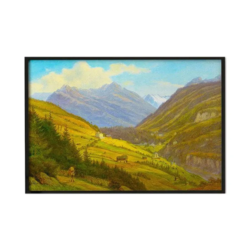 Mountain Valley Wall Painting - Black Frame media 6