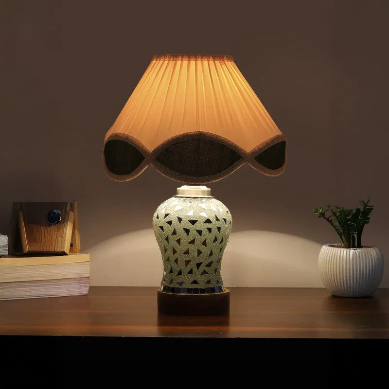 Liora Pleated Glass & Wood Table Lamp - White media 1