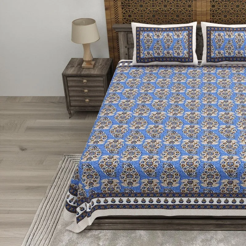 Artor Cotton Bedsheet (Blue,Brown) - 240 TC media 3