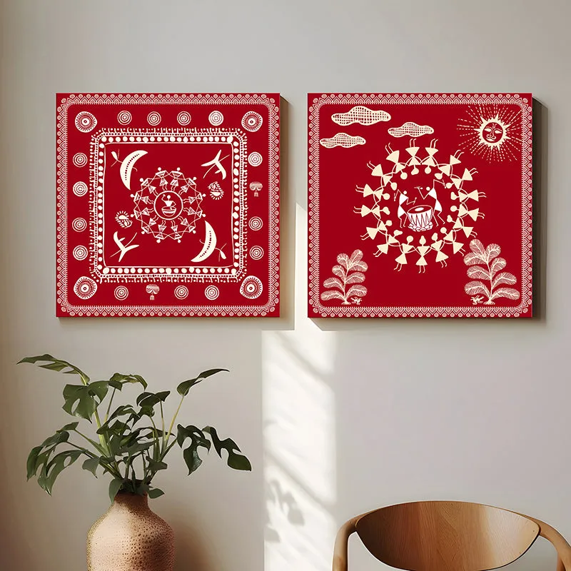 Warli Motif I Wall Art - Set Of Two media 4