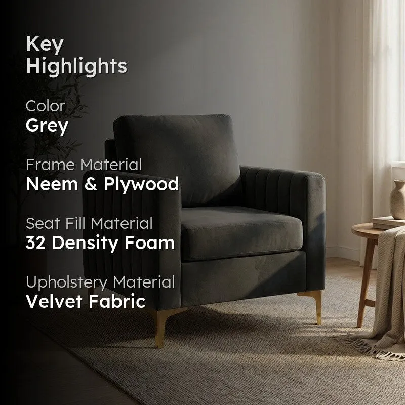 Baseo Neem Wood Accent Chair - Grey media 2