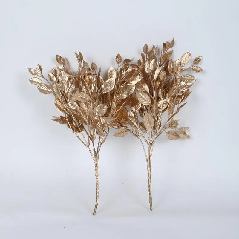 Faux Glitter Leaf Bunch (Gold) - Set Of Two media 4