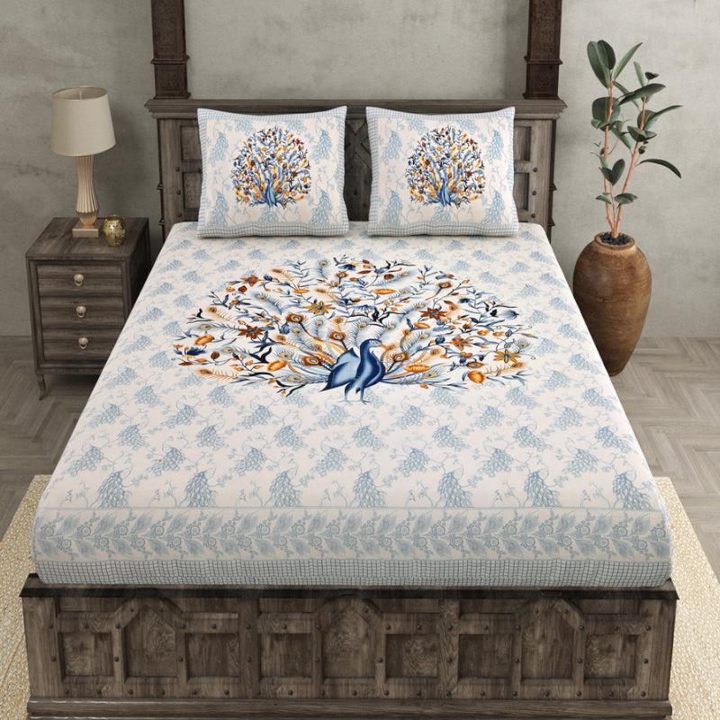Navil Ethnic Cotton Bedsheet (Blue) - 180 TC media 3