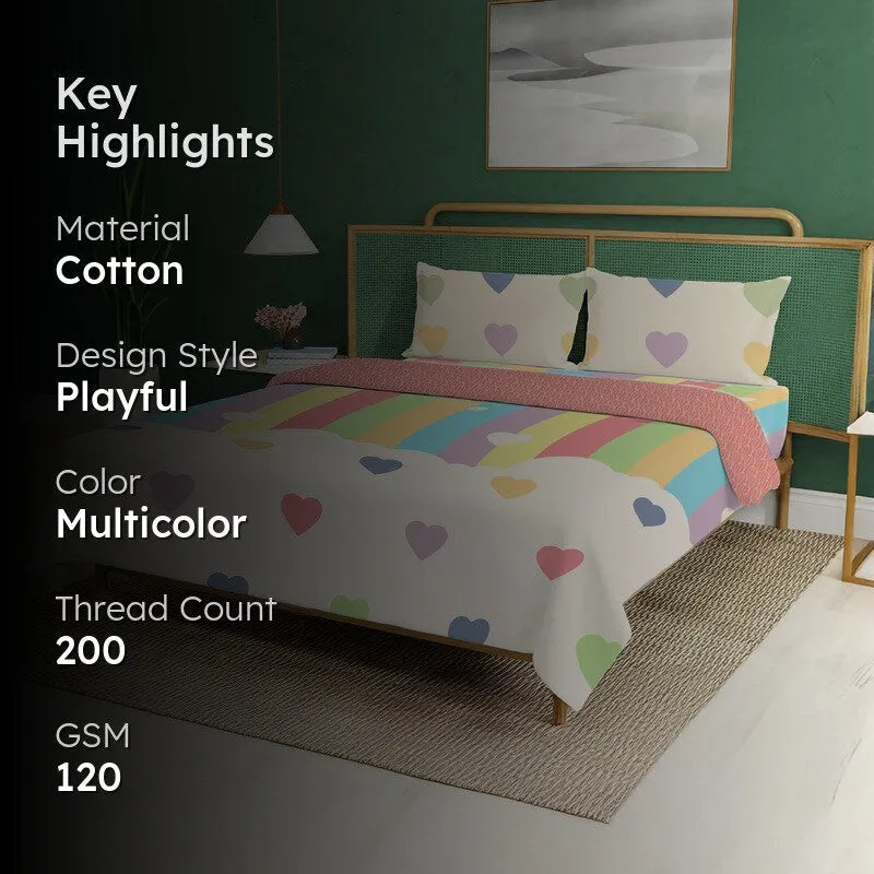 Urban Space Playful Multicolor Cotton Bedding Set (200 TC) - Four Piece Set media 2