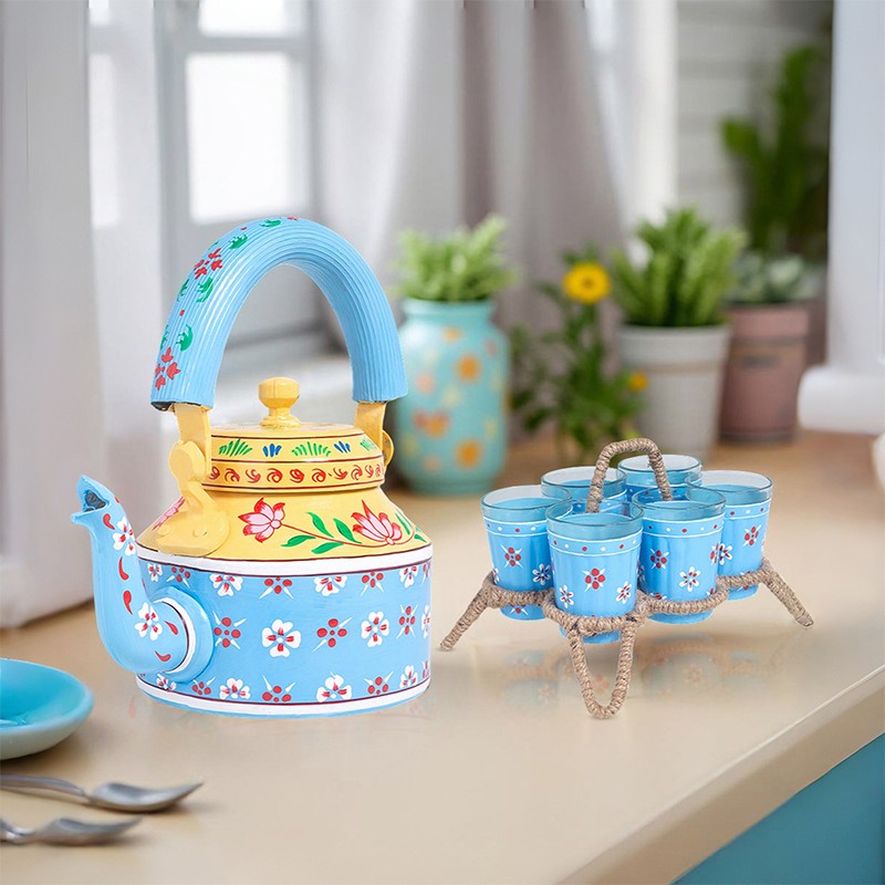 Brew Serve Handpainted Tea Set With Stand  - Eight Piece Set media 5