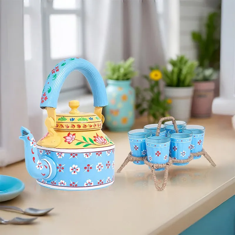 Brew Serve Handpainted Tea Set With Stand  - Eight Piece Set media 5