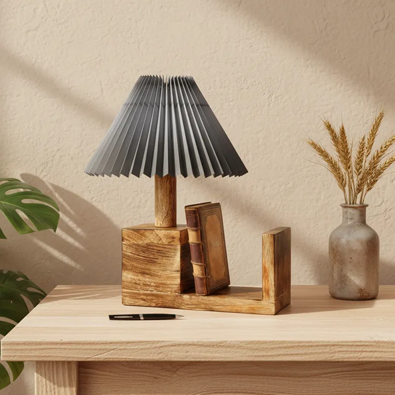 Sentry Pleated Fabric Table Lamp - Grey,Brown media 2