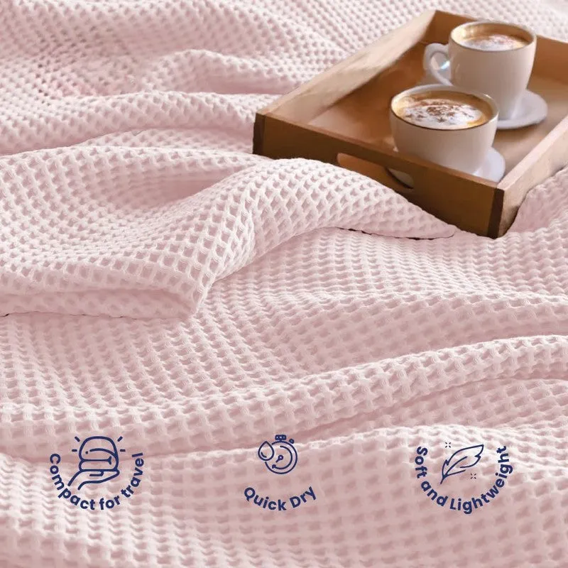 Urban Space Solid Textured Cotton Throw - Pink media 3