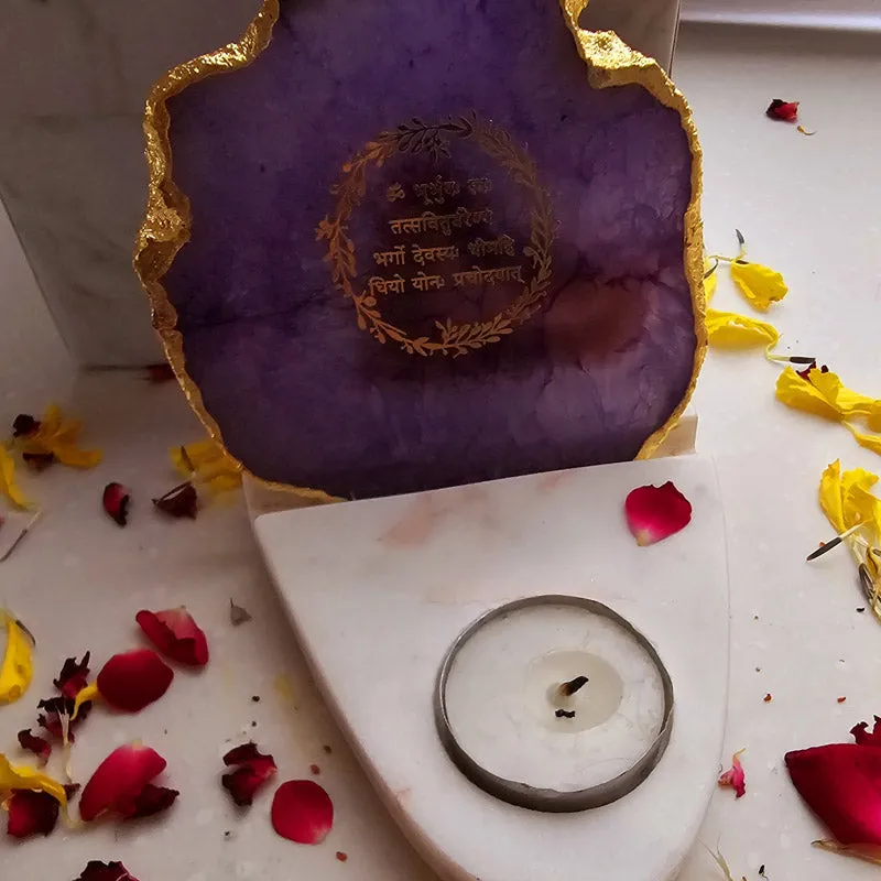 Gayathri Mantra Agate & Marble Tealight Candle Holder - Purple media 3